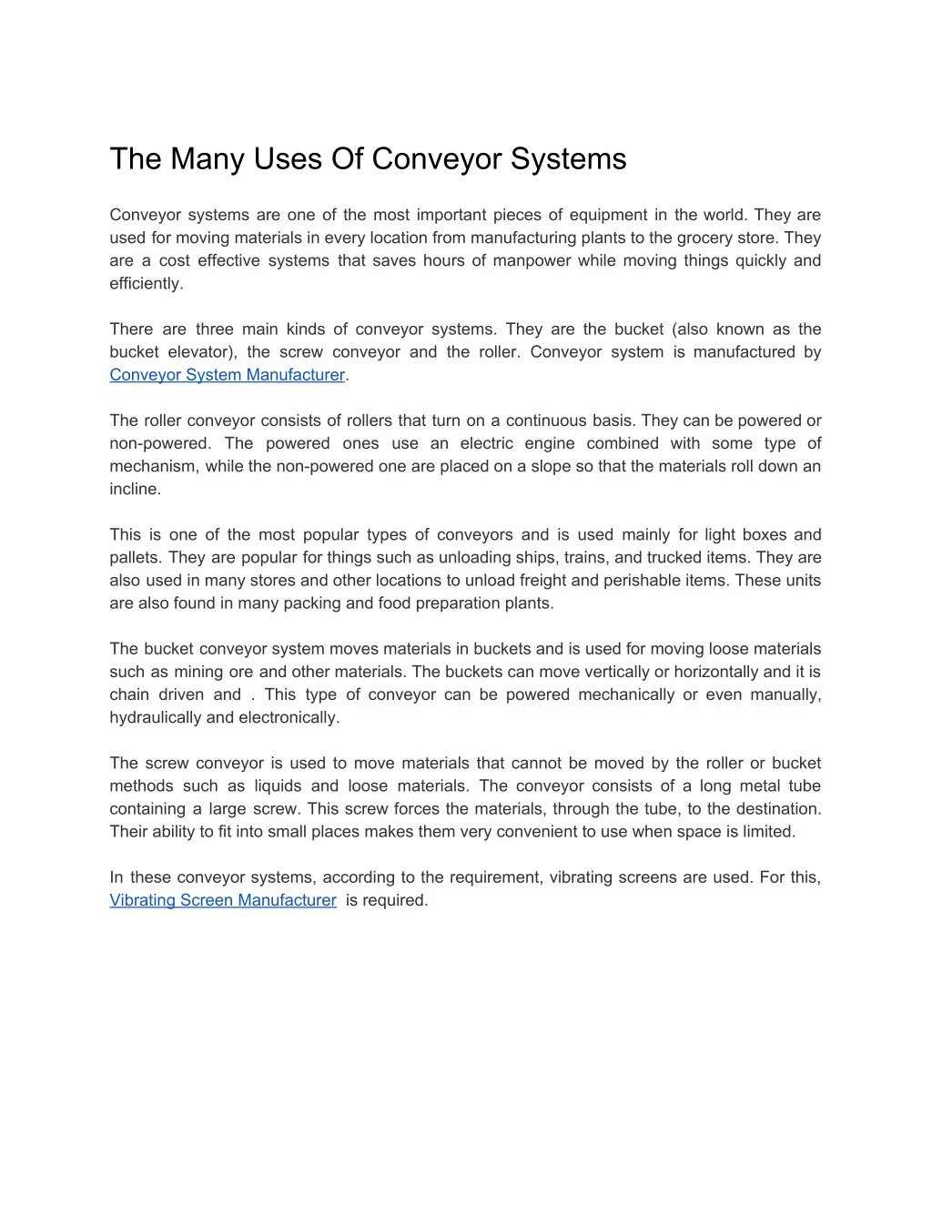 the many uses of conveyor systems
