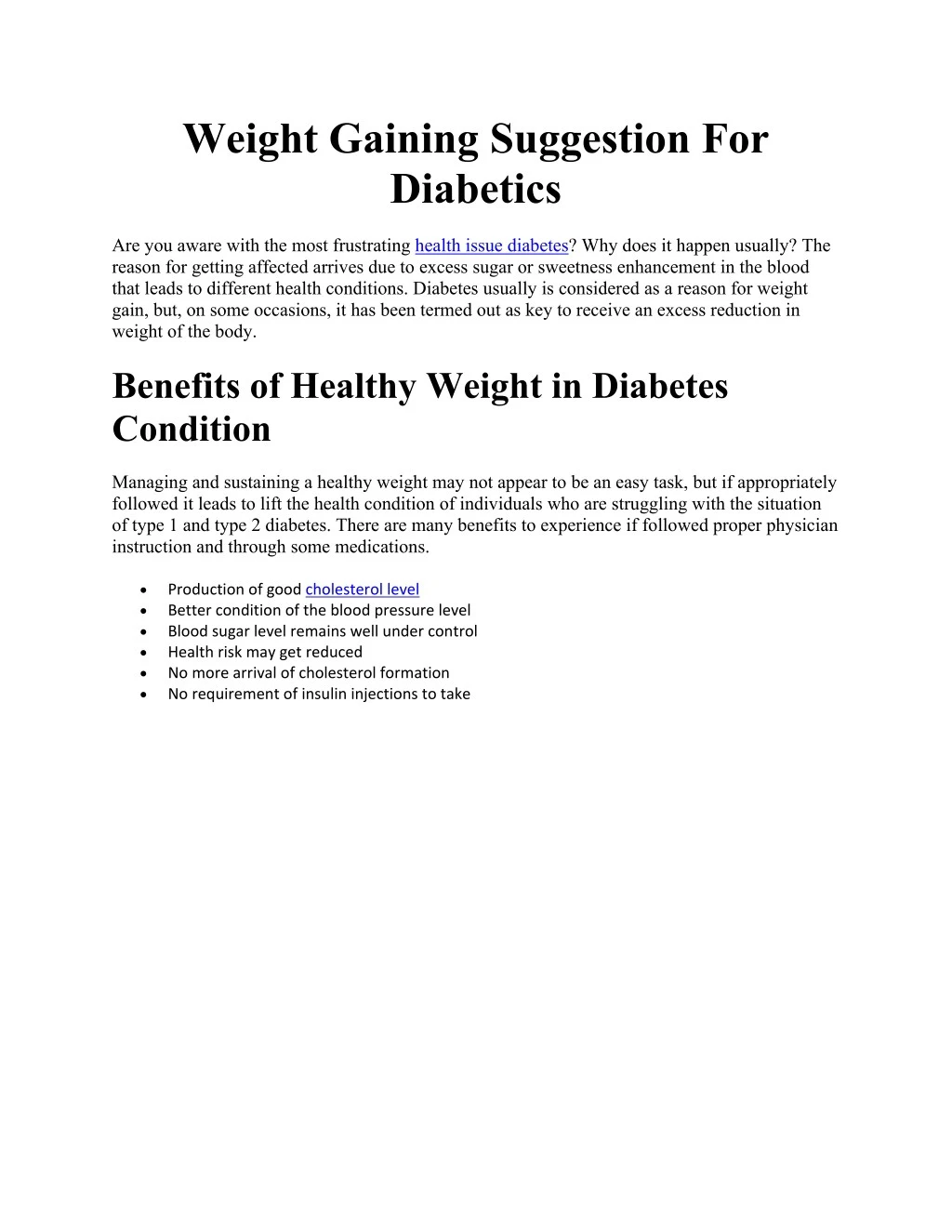 weight gaining suggestion for diabetics