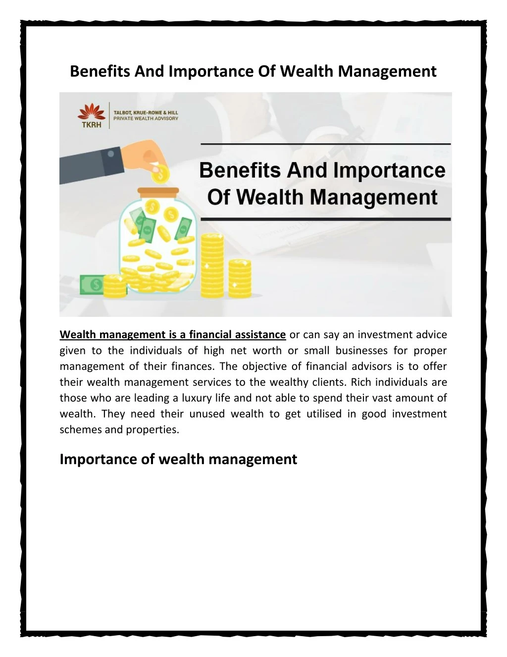 benefits and importance of wealth management