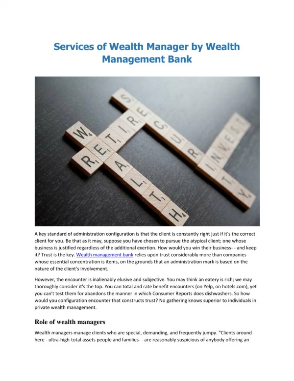 Services of Wealth Manager by Wealth Management Bank
