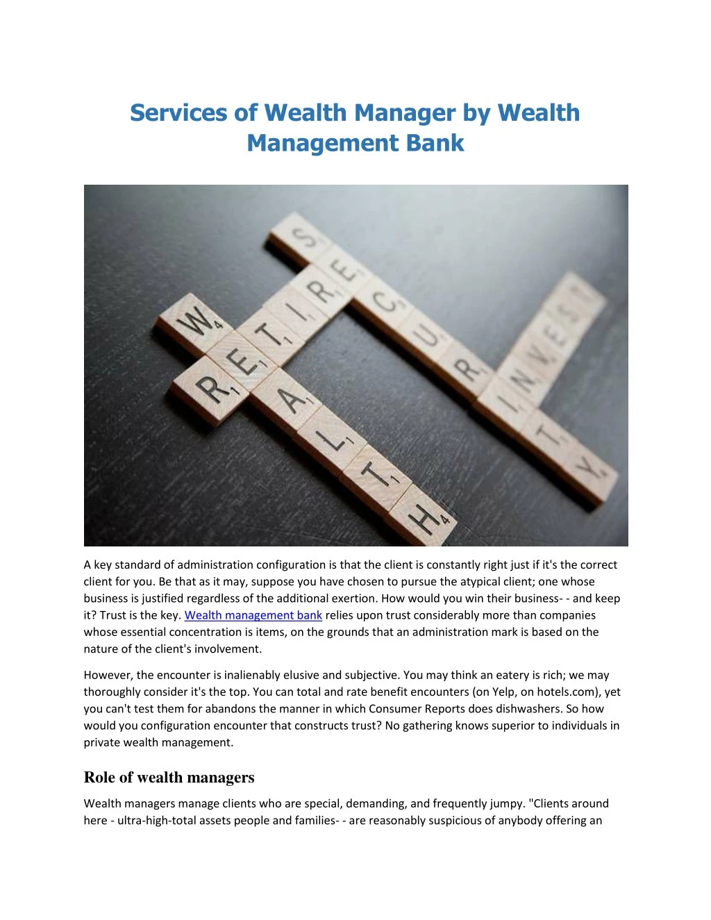 services of wealth manager by wealth management