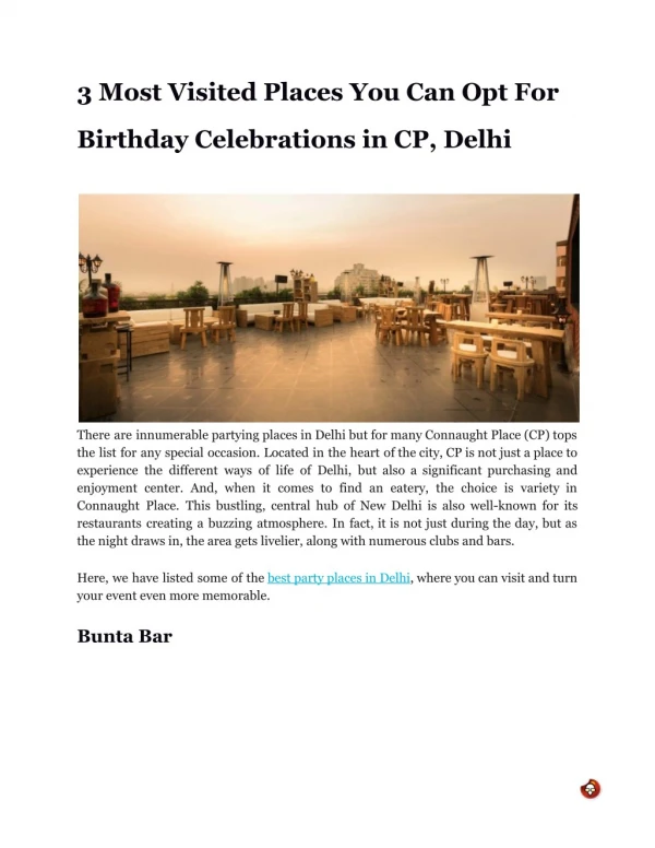 3 Most Visited Places You Can Opt For Birthday Celebrations in CP, Delhi