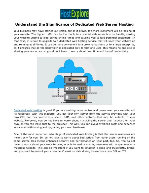 Understand the Significance of Dedicated Web Server Hosting