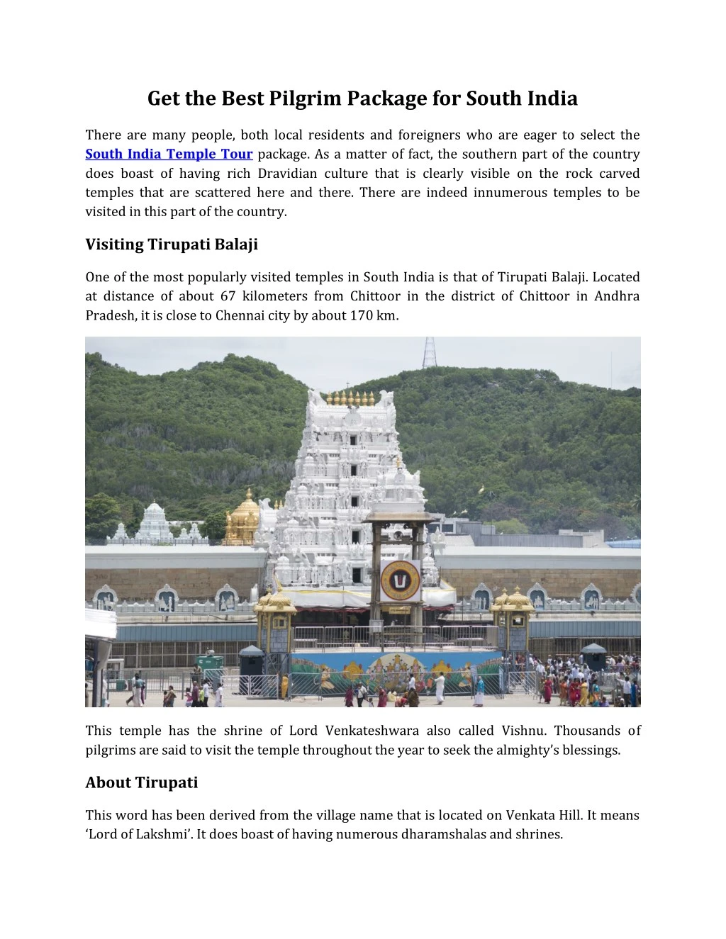 get the best pilgrim package for south india
