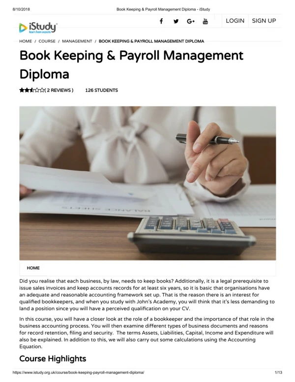 Book Keeping & Payroll Management Diploma - istudy