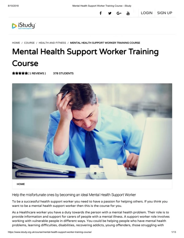 Mental Health Support Worker Training Course - istudy