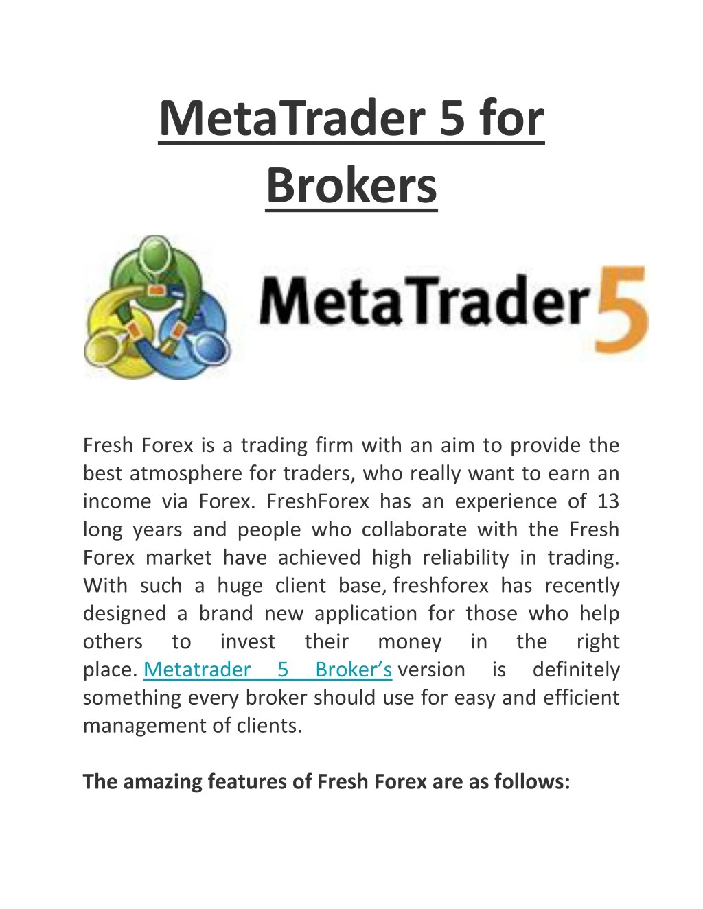 metatrader 5 for brokers