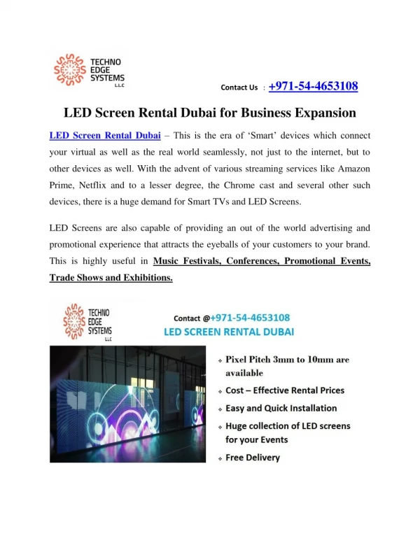 LED Screen Rental Dubai for Business Expansion