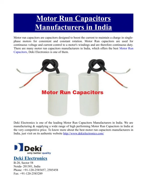 motor run capacitors manufacturers in india