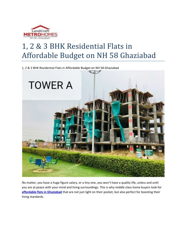 1, 2 & 3 BHK Residential Flats in Affordable Budget on NH 58 Ghaziabad