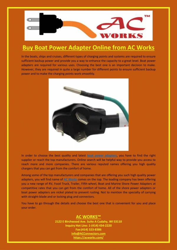 Buy Boat Power Adapter Online from AC Works