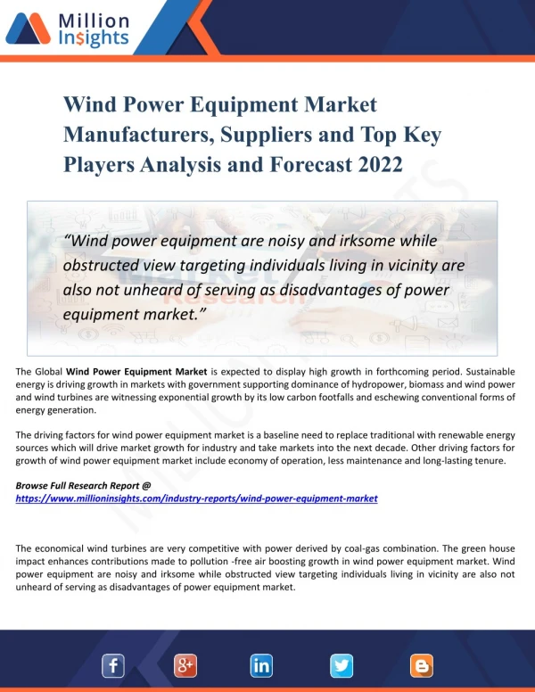 Wind Power Equipment Market Trends, Overview and Market Consumption Forecast to 2022