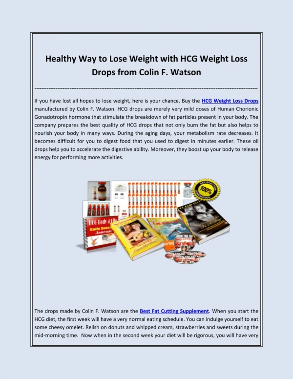 Healthy Way to Lose Weight with HCG Weight Loss Drops from Colin F. Watson