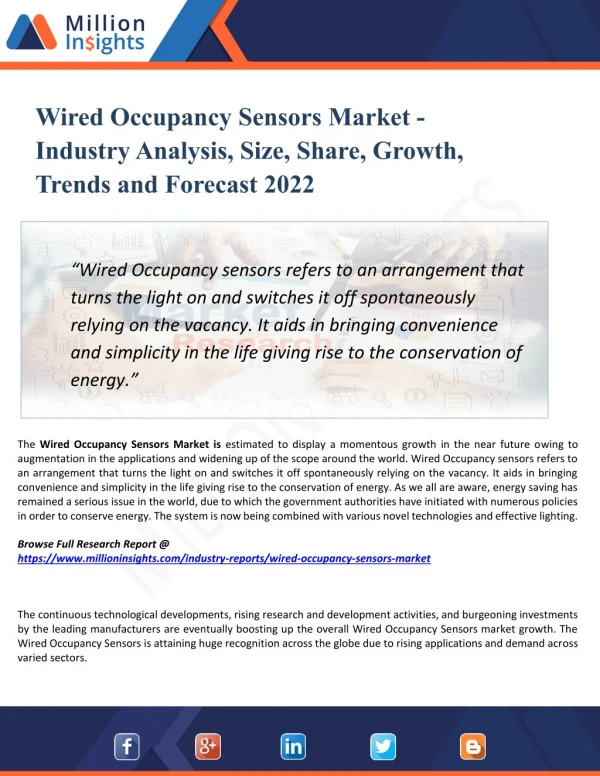 Wired Occupancy Sensors Market Share, Distributor Analysis and Development Trends 2022