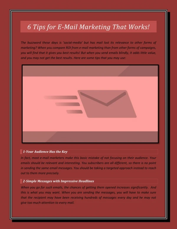6 Tips for E-Mail Marketing That Works!