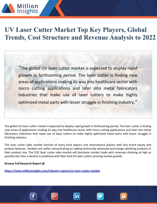 UV Laser Cutter Market Top Key Players, Global Trends, Cost Structure and Revenue Analysis to 2022