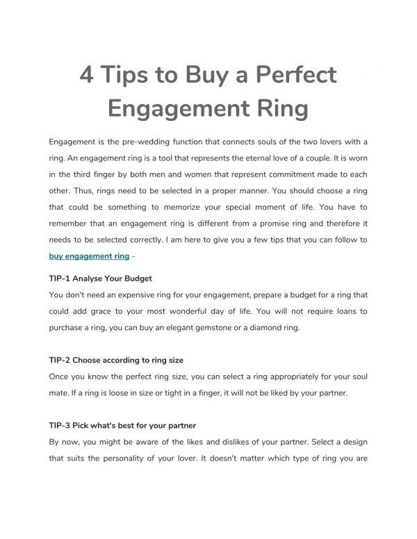4 Tips to Buy a Perfect Engagement Ring