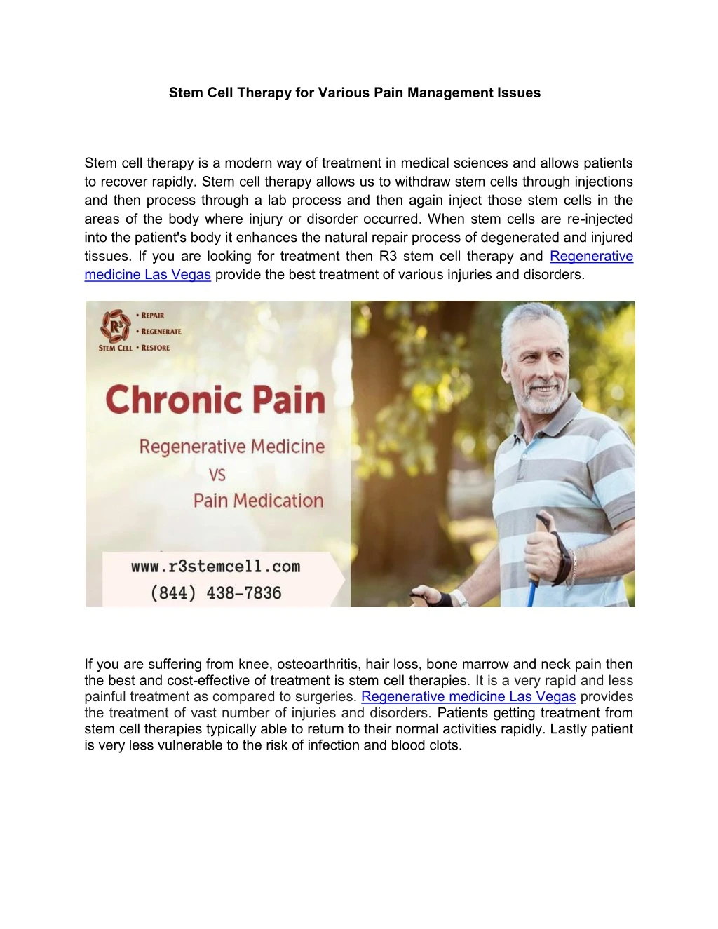 stem cell therapy for various pain management