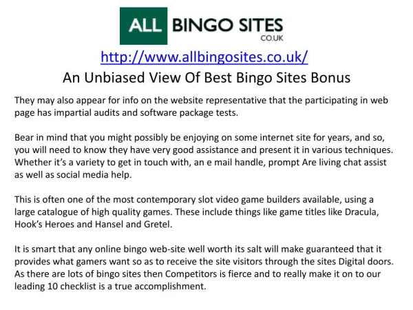An Unbiased View Of Best Bingo Sites Bonus