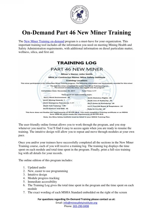 On-Demand Part 46 New Miner Training