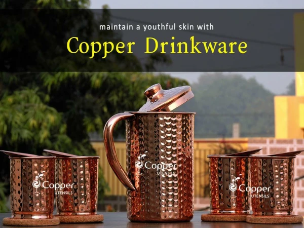 Copper Drinkware Set for Ayurveda Healing Jug Glass Set