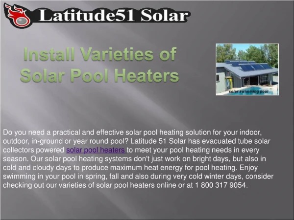 Install Varieties of Solar Pool Heaters