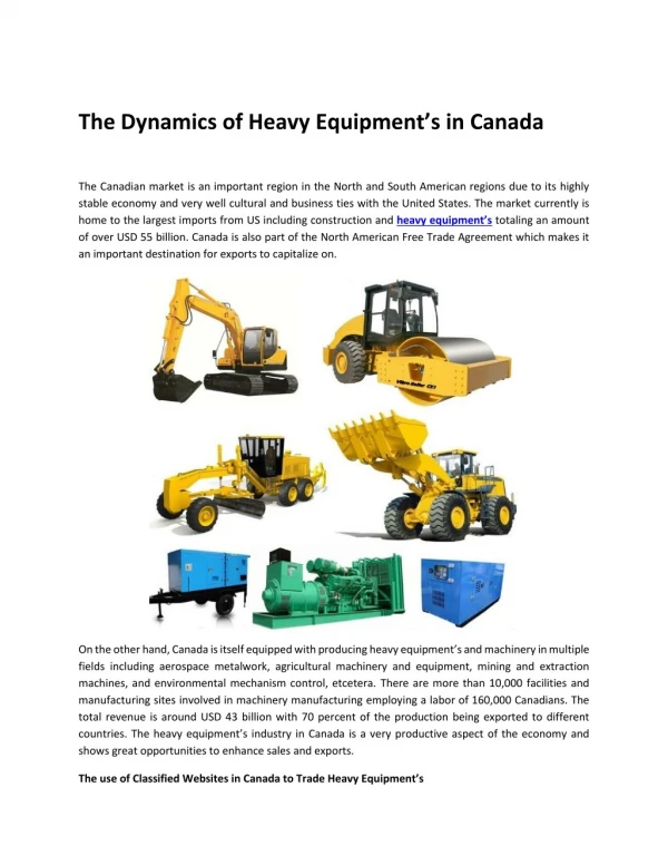 The Dynamics of Heavy Equipment’s in Canada