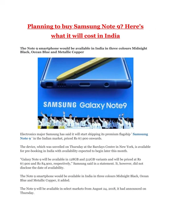 Planning to buy Samsung Note 9? Here's what it will cost in India
