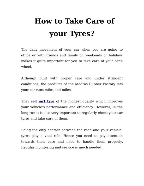 How to Take Care of your Tyres?