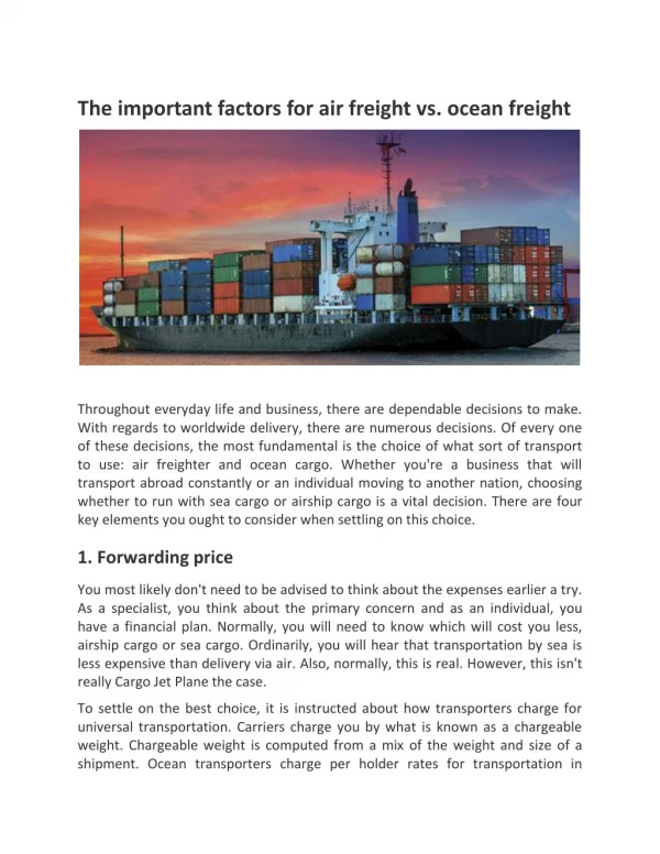 The important factors for air freight vs. ocean freight