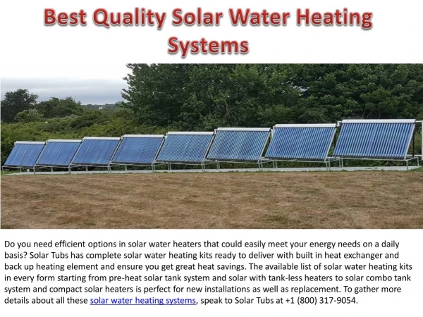 Best Quality Solar Water Heating Systems