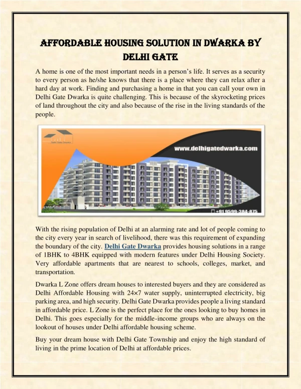 Affordable Housing Solution in Dwarka by Delhi Gate