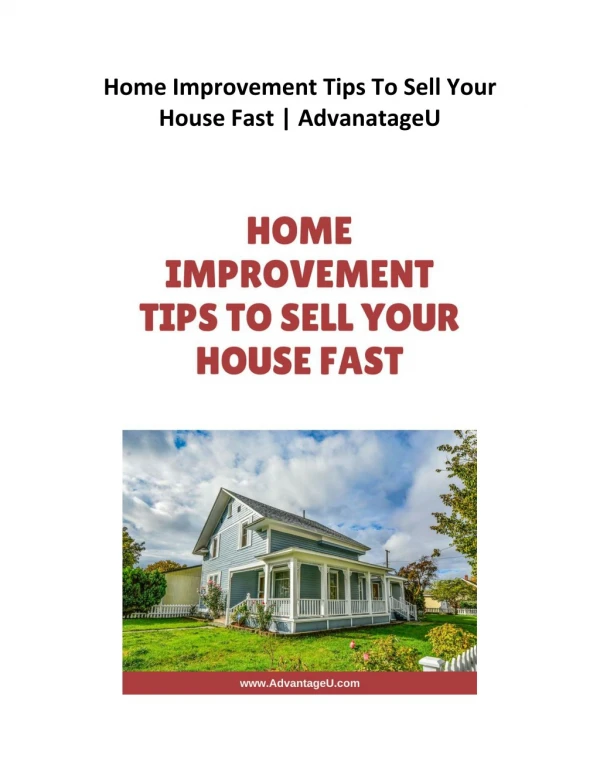 Home Improvement Tips To Sell Your House Fast | AdvantageU
