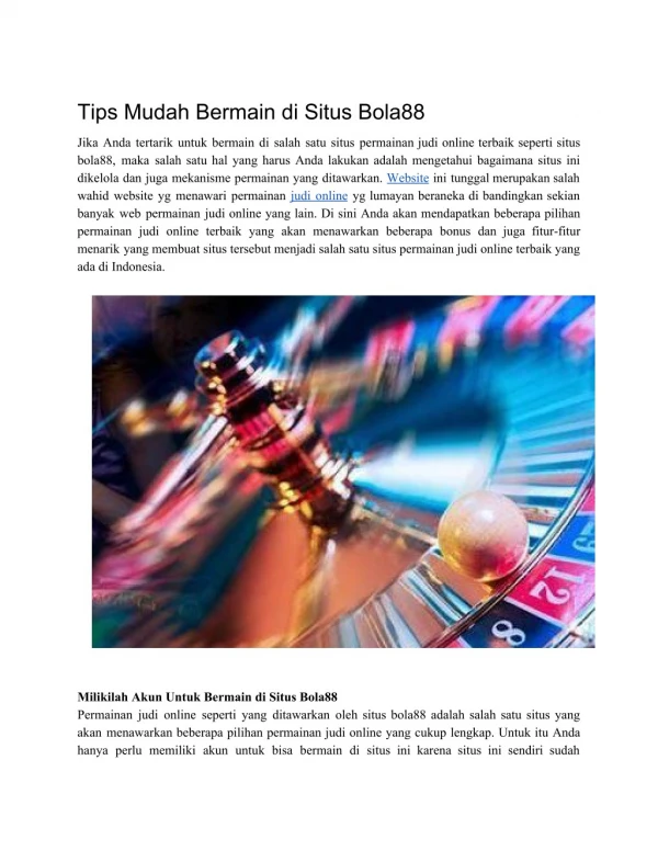 Tips Mudah Bermain di Situs Bola88