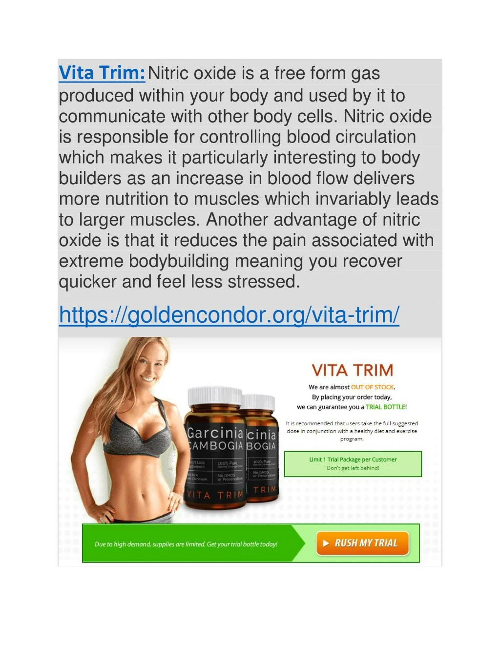 vita trim nitric oxide is a free form