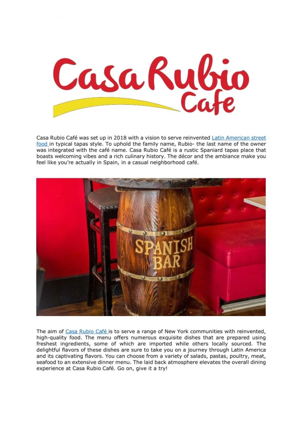 Casa Rubio Cafe - A Spanish Restaurant and Bar in NYC