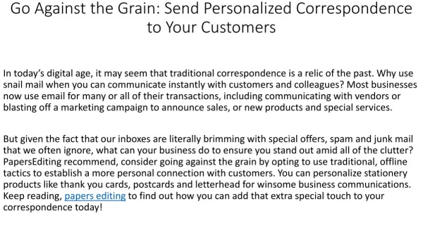 Go Against the Grain: Send Personalized Correspondence to Your Customers