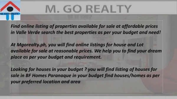 Valle Verde Properties for Sale at Mgorealty.ph