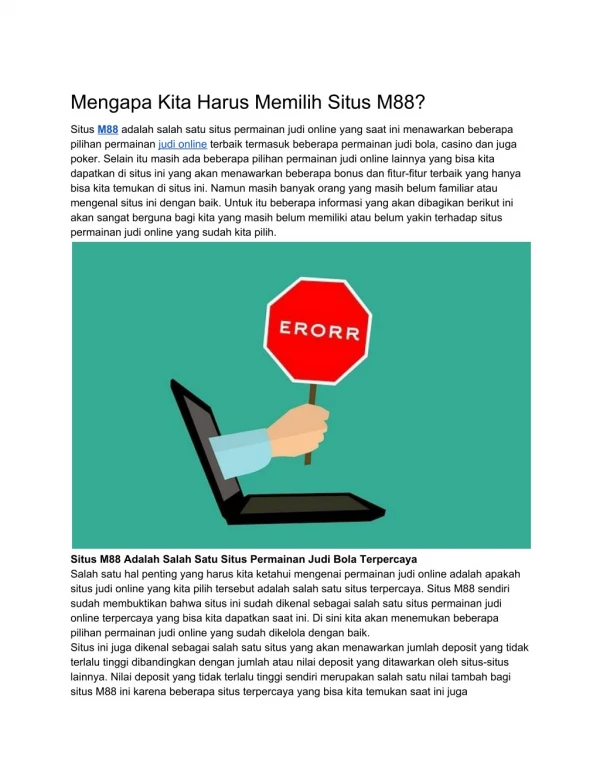 mengapa kita harus memilih situs m88
