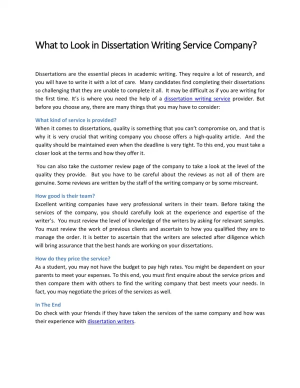 What to Look In Dissertation Writing Service Company?
