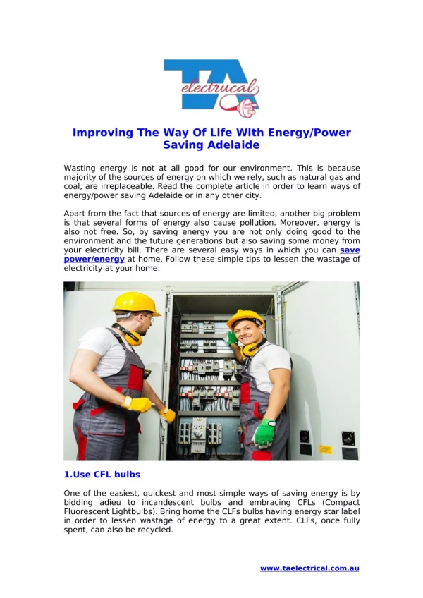 Enhancing The Way Of Living With Energy/Power Saving Adelaide