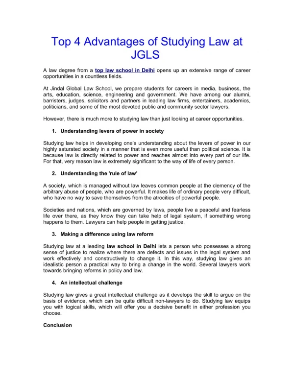 Top 4 Advantages of Studying Law at JGLS