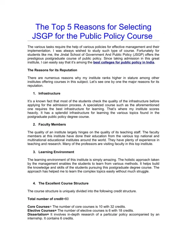 The Top 5 Reasons for Selecting JSGP for the Public Policy Course
