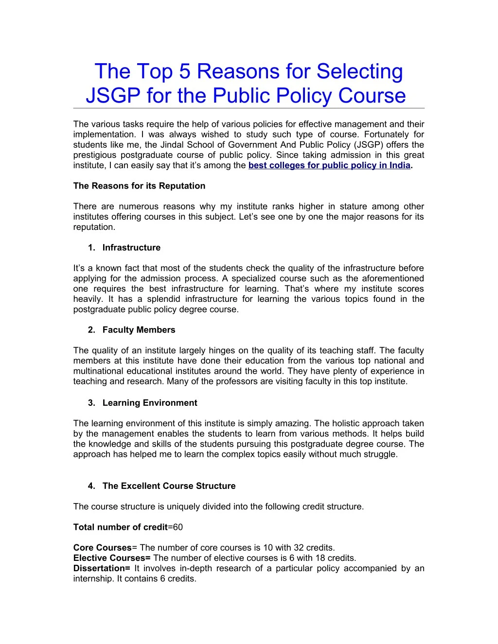 the top 5 reasons for selecting jsgp