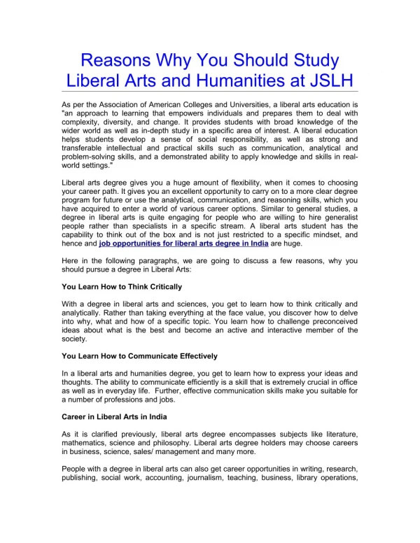 Reasons Why You Should Study Liberal Arts and Humanities at JSLH