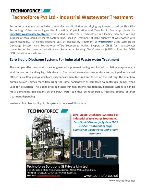 Technoforce Pvt Ltd - Industrial Wastewater Treatment