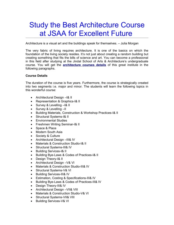 Study the Best Architecture Course at JSAA for Excellent Future