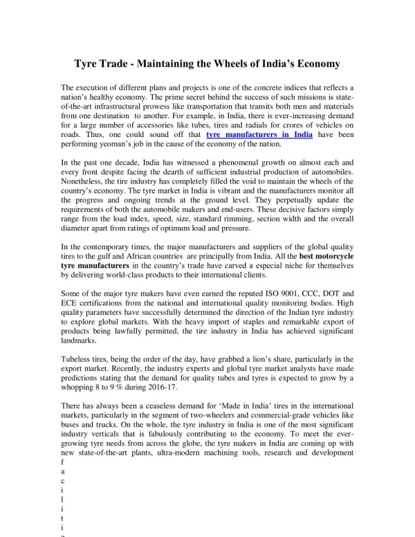 Tyre Trade - Maintaining the Wheels of India’s Economy