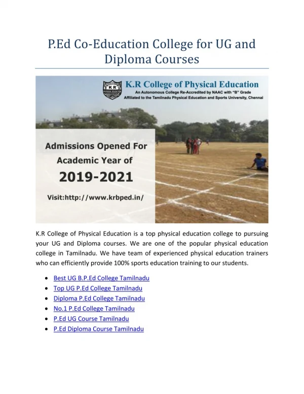 P.Ed Co-Education College for UG and Diploma Courses