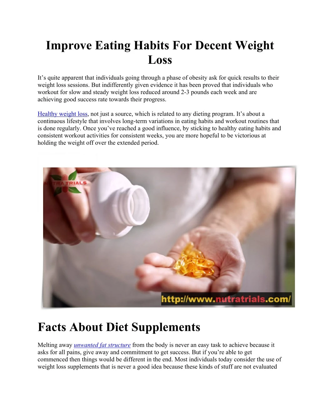 improve eating habits for decent weight loss